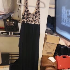 LC Lauren Conrad Black Maxi Dress with Lace-Patterned Bodice